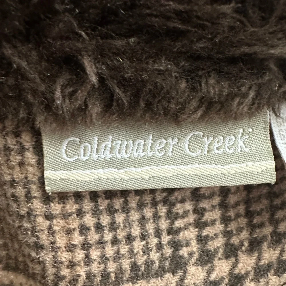 Coldwater Creek Womens Brown Tan Plaid Wool‎ Blend Faux Fur Collar Zip Vest 12